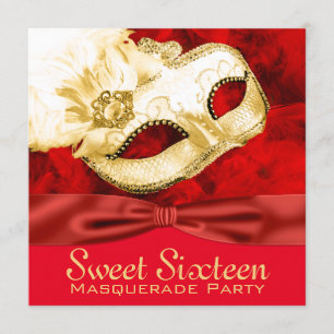 Invitation Soirée mascarade en or rouge