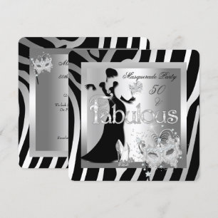 Invitation Soirée Mascarade Incroyable 50 Zèbre Argent Noir