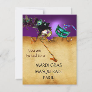 Invitation SOIRÉE MASQUÉE DU MARDI GRAS, orange violet