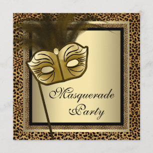 Invitation Soirée Masquée Léopard Noir Or