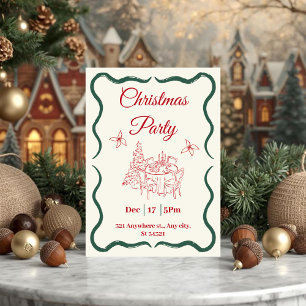 Invitation Soirée minimaliste de Noël rouge et vert