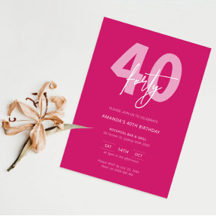 Invitation Soirée minimaliste moderne Hot Pink 40e anniversai