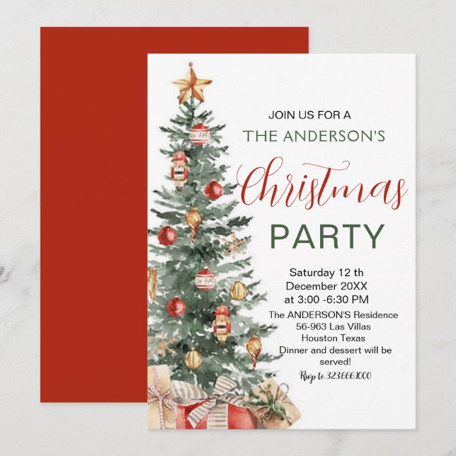 Invitation Soirée moderne Arbre de Noël (Devant / Derrière)