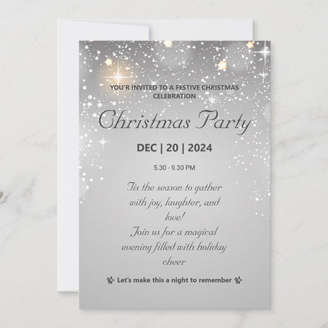 Invitation Soirée moderne de Noël en argent avec lumière écla (Devant)