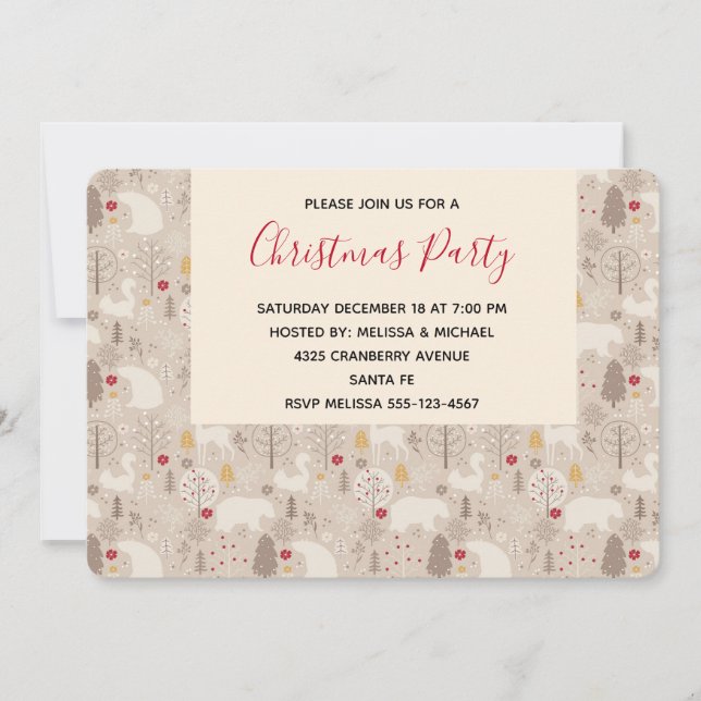 Invitation Soirée Motif de Noël des animaux de bois mignons (Devant)