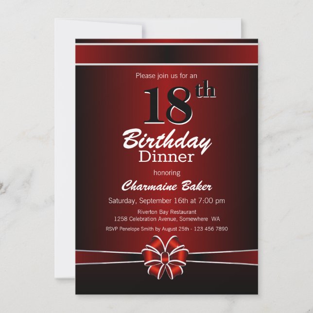 Invitation Soirée Noire et Rouge 18e anniversaire (Devant)