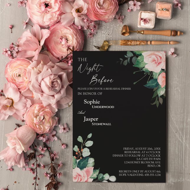 Invitation Soirée Noire Florale Noire Vive Avant Le Dîner De  (Créateur téléchargé)