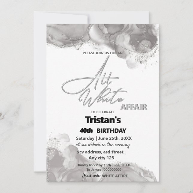 Invitation Soirée ou fête tout en blanc (Devant)