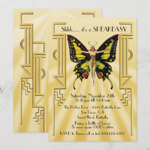 Invitation Soirée Papillon Speakeasy Flapper Gatsby