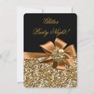 Invitation Soirée parties scintillant Gold Noir Bronze Bow Bi