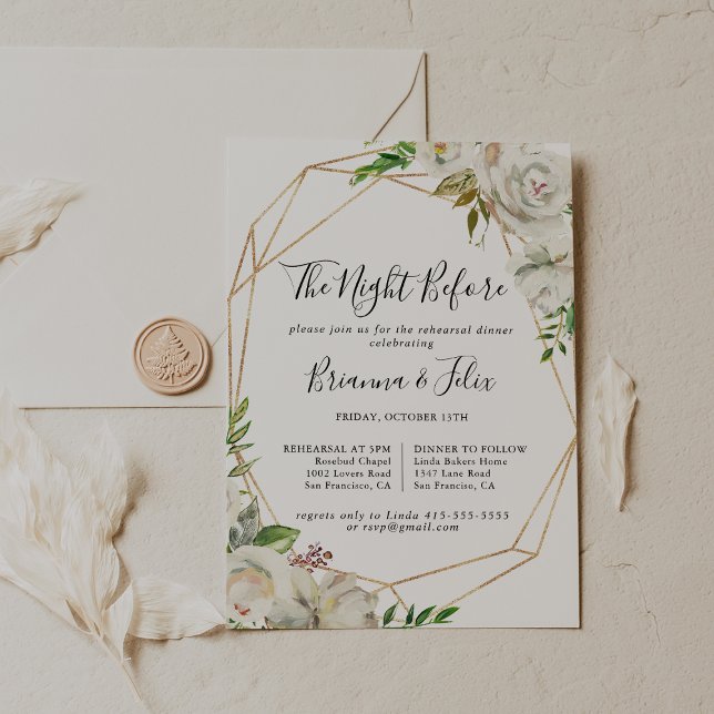 Invitation Soirée Peony Géométrique Or Avant Le Dîner De Répé (Créateur téléchargé)