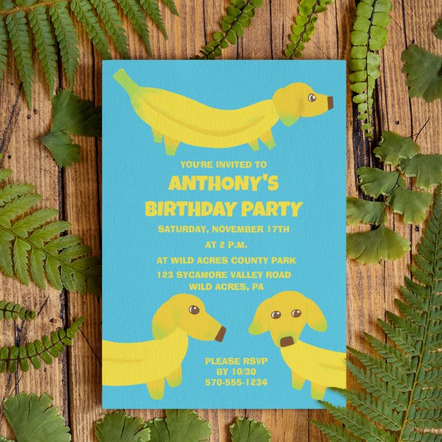 Invitation Soirée Personnalisée des chiens de banane mignons (Créateur téléchargé)