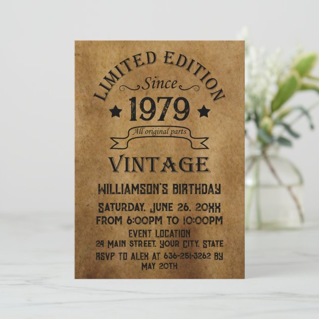 Invitation Soirée personnalisée vintage de 45 ans (Debout devant)