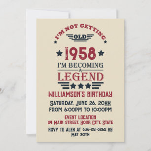 Invitation Soirée personnalisée vintage de 65e anniversaire