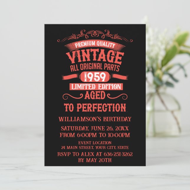 Invitation Soirée personnalisée vintage de 65e anniversaire (Debout devant)