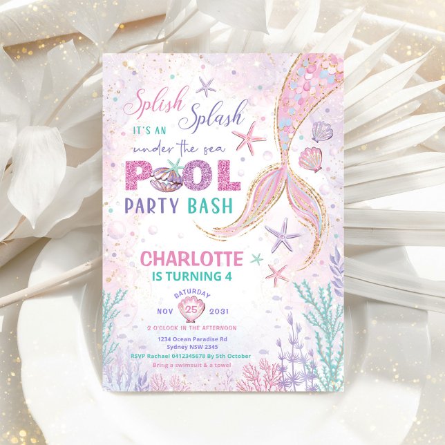 Invitation Soirée Piscine de sirènes sous la mer Anniversaire (Créateur téléchargé)