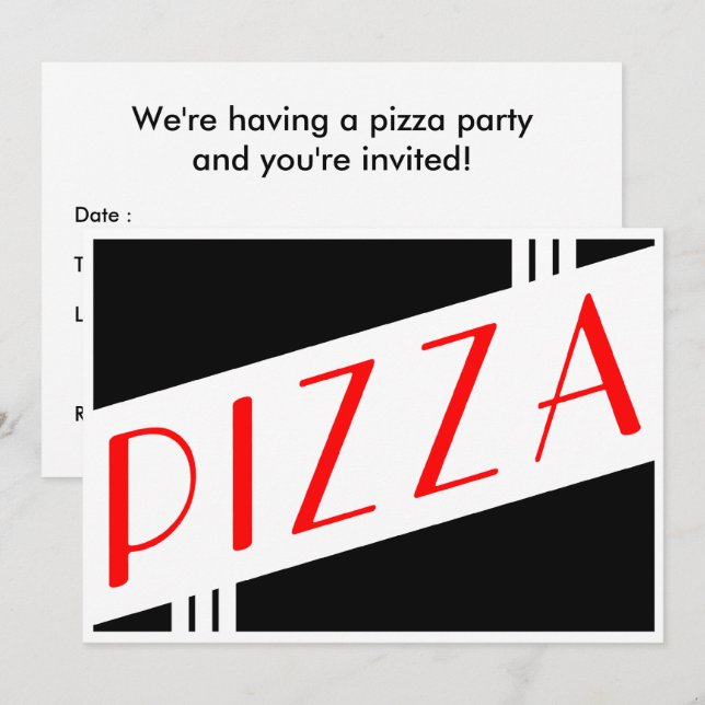 Invitation soirée pizza rétro (Devant / Derrière)