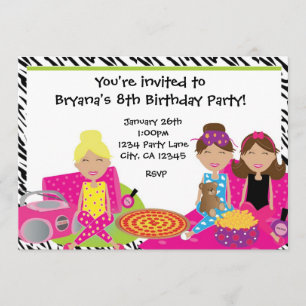 Invitation Soirée Pyjama Filles Zèbre