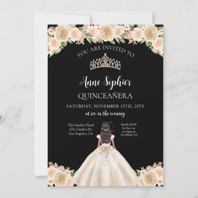 Invitation Soiree Quinceañera Tiara Black (Devant)