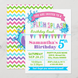 Invitation Soirée rose de bash pour l'anniversaire de Splish