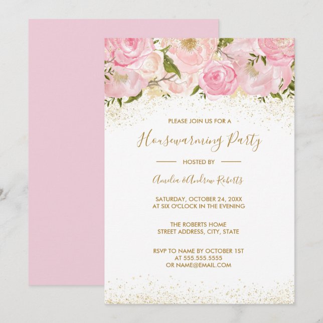 Invitation Soirée Rose de réchauffage en or rose (Devant / Derrière)