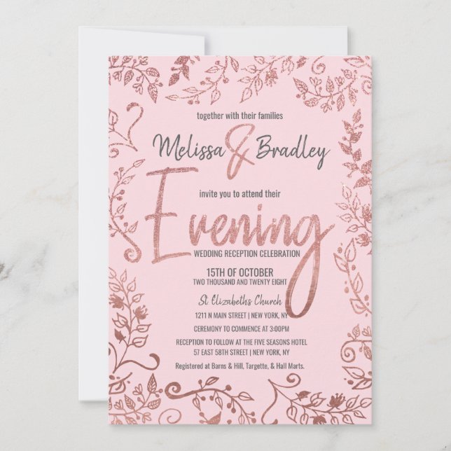 Invitation Soirée rose Gold Floral Parties scintillant Ombre  (Devant)