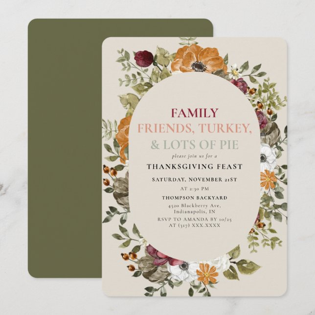 Invitation Soirée Rustique Botanique Thanksgiving (Devant / Derrière)
