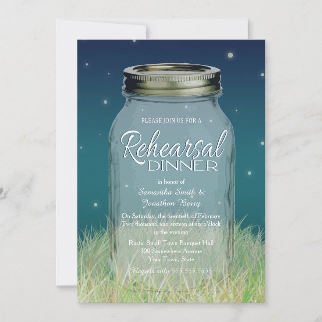Invitation Soirée Rustique Dîner de répétition Mason Jar (Devant)