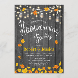 Invitation Soirée rustique - Feuilles d'automne en bois gris