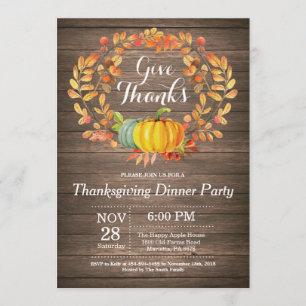 Invitation Soirée Rustique Thanksgiving Diner Party Automne a