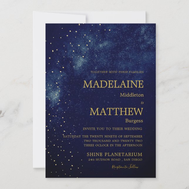 Invitation Soirée Sky Astral Gold Stars Mariage bleu (Devant)