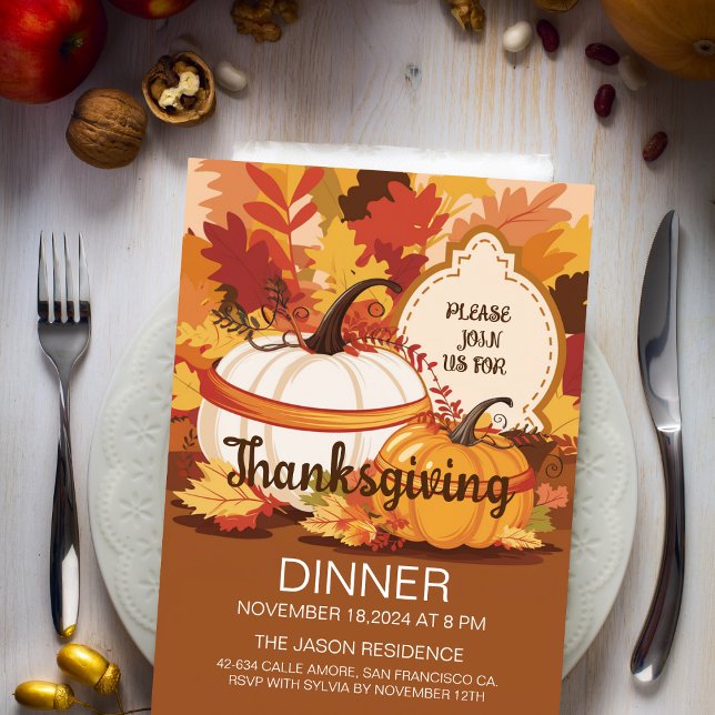 Invitation Soirée Soirée Thanksgiving Soignée Citrouille (Thanksgiving invite)