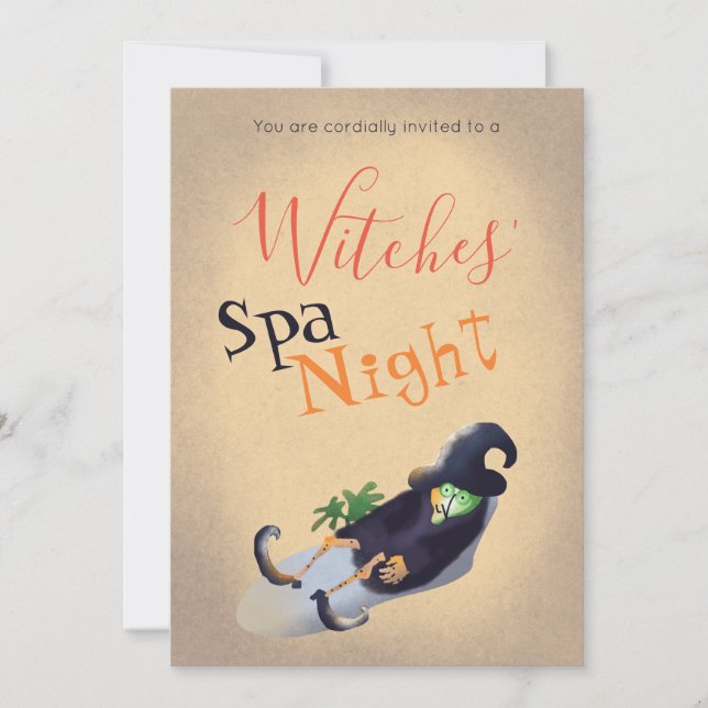 Invitation Soirée Spa des sorcières Drôle Halloween Party Tan (Devant)