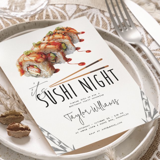 Invitation Soirée Sushi Adulte Anniversaire (Créateur téléchargé)