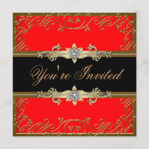 Invitation Soirée Tenue de Soirée Noir et Or Rouge