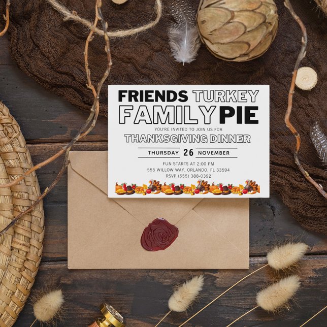 Invitation Soirée Thankesgiving Amis Turquie Family Pie (Créateur téléchargé)
