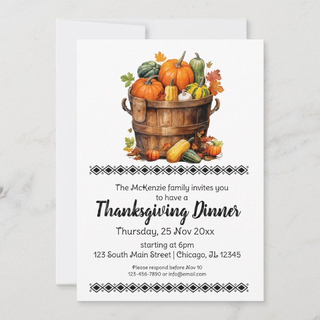 Invitation Soirée Thanksgiving Élégante (Devant)