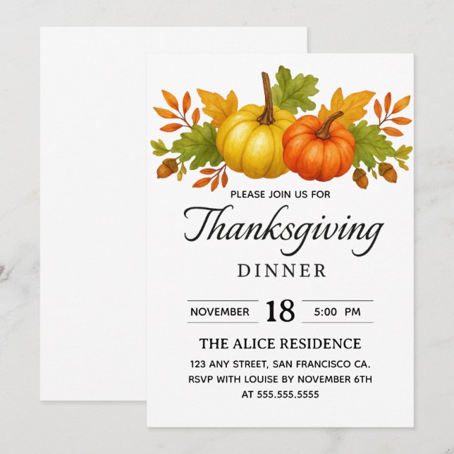 Invitation Soirée Thanksgiving | Festive Automne (Devant / Derrière)