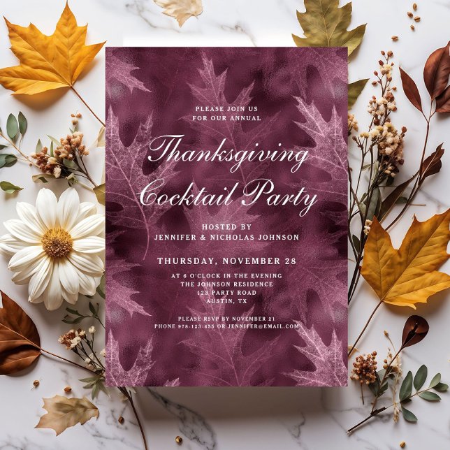 Invitation Soirée Thanksgiving Feuille moderne (Modern Leaves Thanksgiving Cocktail Party Invitation)
