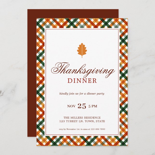 Invitation Soirée Thanksgiving moderne (Devant / Derrière)