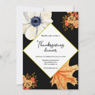 Invitation Soirée Thanksgiving Soirée Élégante Automne Floral