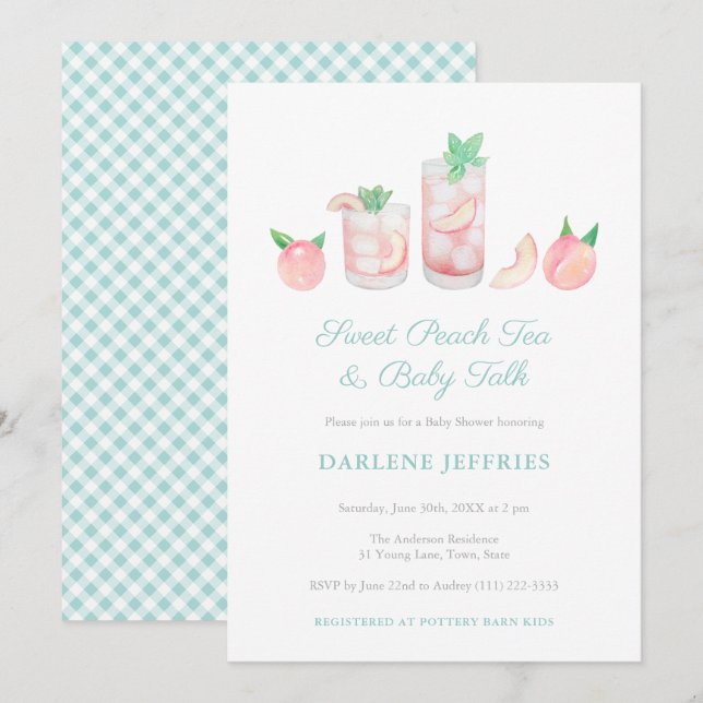Invitation Soirée Thé à la broche à Baby shower neutre entre  (Devant / Derrière)