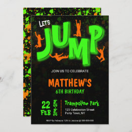 Invitation Soirée Trampoline Peinture Vert Orange Neon Annive