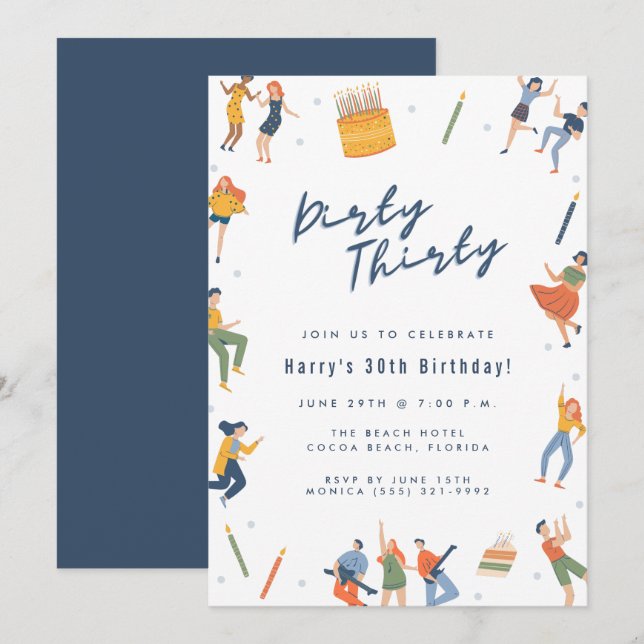 Invitation Soirée Trente 30e fête d'anniversaire (Devant / Derrière)