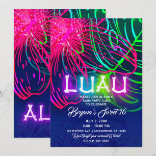 Invitation Soirée Tropicale Luau Électrique Néon Aloha Party