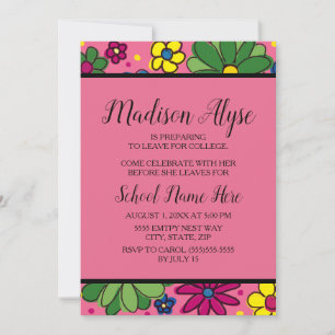 Invitation Soirée Trunk Rose Jaune Vert Floral