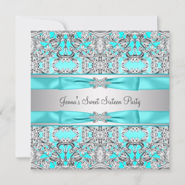 Invitation Soirée Turquoise Blue Sweet sixteen (Devant)