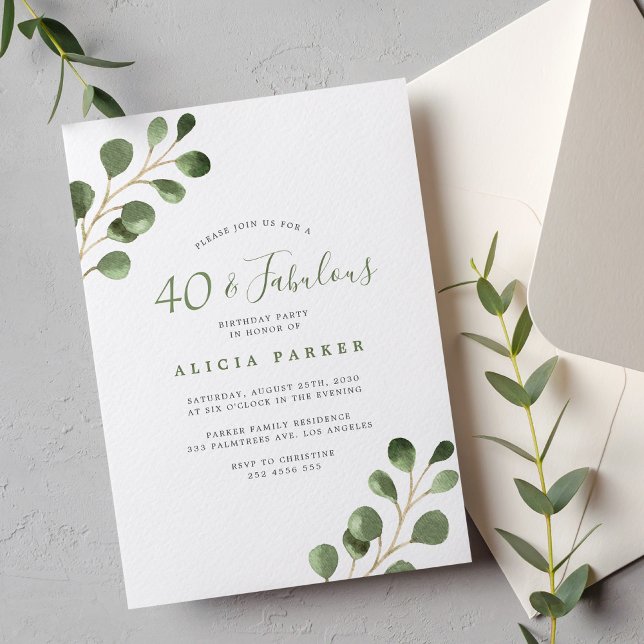 Invitation Soirée verte à l'eucalyptus, 40e anniversaire (Créateur téléchargé)
