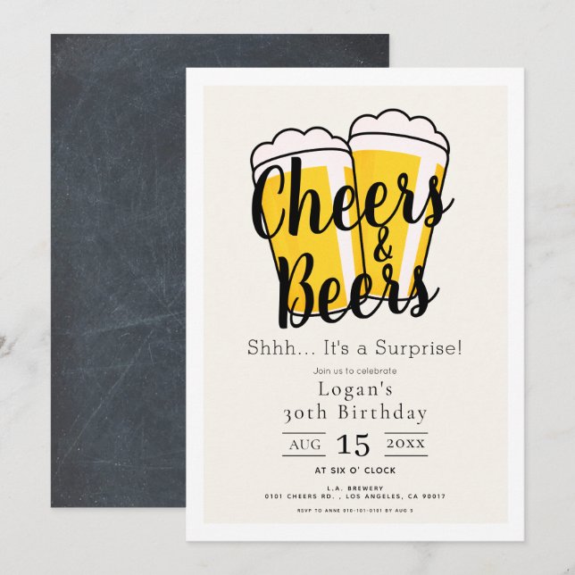 Invitation Soirées et bières Surprise fête d'anniversaire (Devant / Derrière)