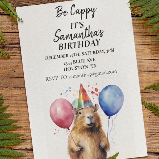 Invitation Sois Cappy Capybara fête d'anniversaire (Créateur téléchargé)